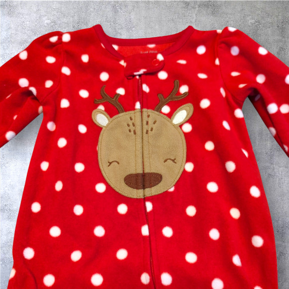 CARTER'S Red Polka Dot Reindeer Christmas One Piece Footed Pajamas 9 Month - Picture 1 of 10
